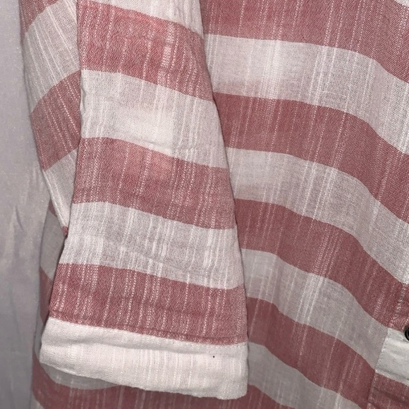New York & Co. Blouse Striped Red White Shirt 100% Cotton Button Down Medium - Picture 9 of 9